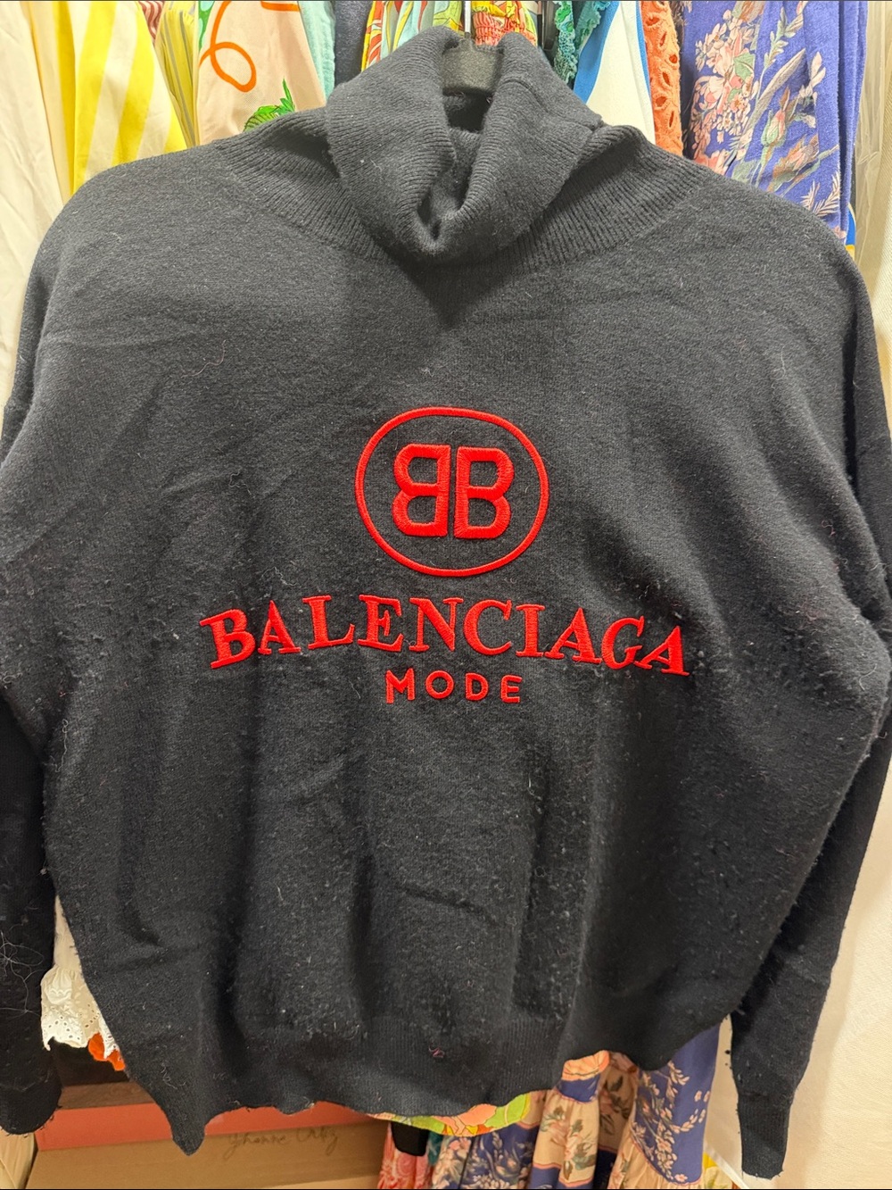 Balenciaga Black Turtleneck Sweater with Red Logo Embroidery - Picture 3 of 7